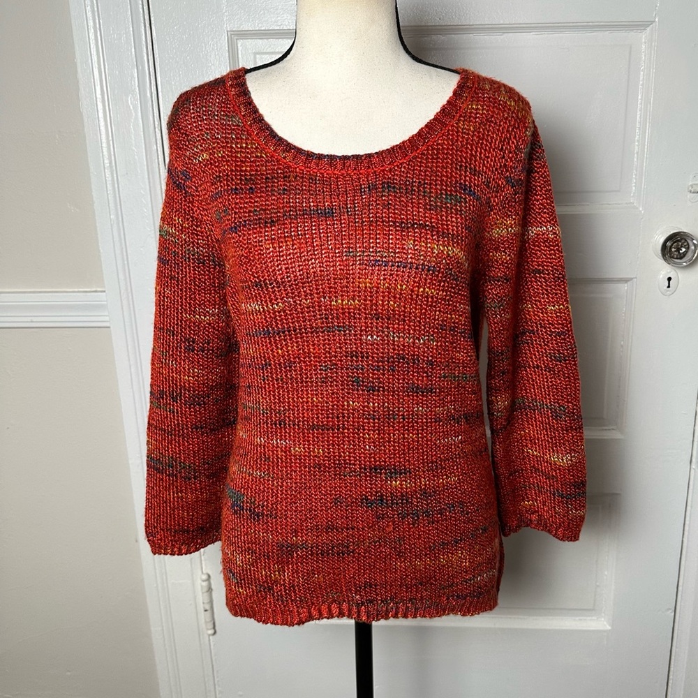 3/$20 💥 Spense Knits Womens Sweater‎ Orange Melange Knit Scoop Neck Cozy Casual